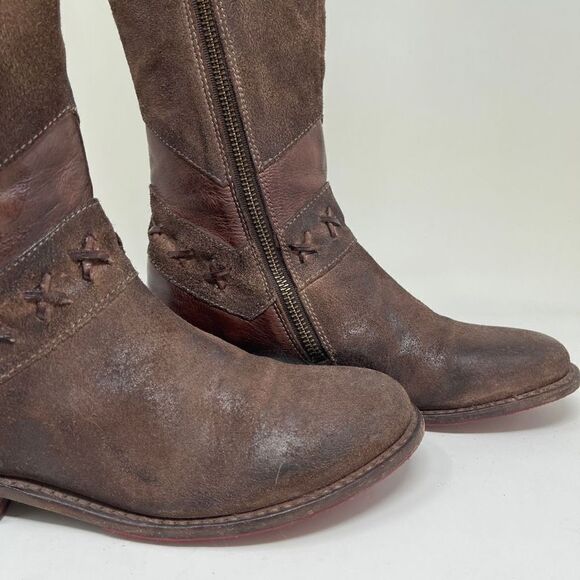 BED/STU Midge Cobbler Series Leather and Suede Distressed Western Riding Boots - Picture 7 of 16
